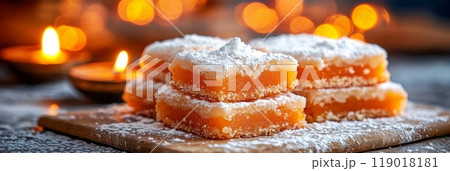 Traditional Indian sweets. Diwali festive colorful bright homemade dishes sweets 119018181