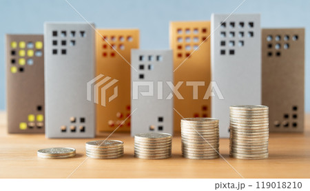 並んだ硬貨と不動産 逓増 資産 投資 税金 相続 ビル マンション 不動産価格 並んだ硬貨と不動産 逓増 資産 投資 税金 相続 ビル マンション 不動産価格 119018210