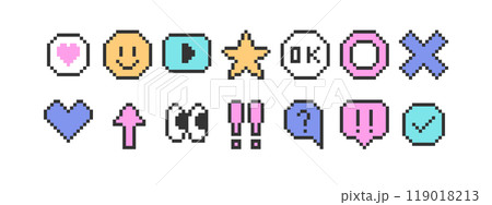 ポップなドット絵 アイコン セット ( ベクター ピクセル カラフル ) ポップなドット絵 アイコン セット ( ベクター ピクセル カラフル ) 119018213