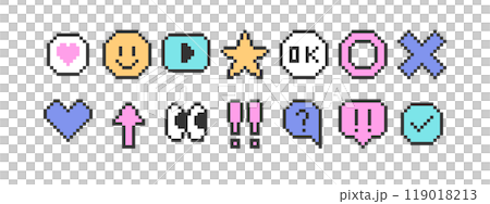 ポップなドット絵 アイコン セット ( ベクター ピクセル カラフル ) ポップなドット絵 アイコン セット ( ベクター ピクセル カラフル ) 119018213