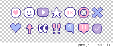 ポップなドット絵 アイコン セット ( ベクター ピクセル レトロ ) 119018214