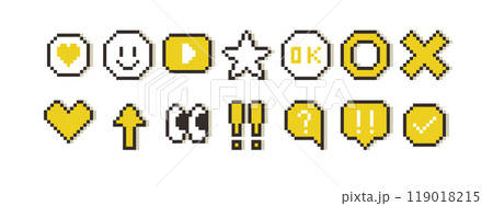 ポップなドット絵 アイコン セット ( ベクター ピクセル 黄色 影 ) ポップなドット絵 アイコン セット ( ベクター ピクセル 黄色 影 ) 119018215