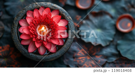 Clay Diya lamps lit during Indian Holiday Diwali, Hindu festival 119018408