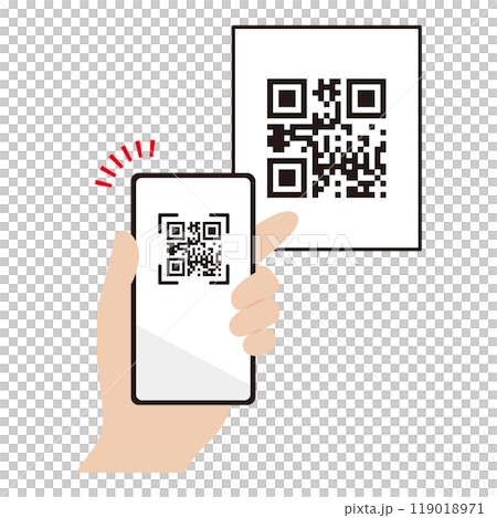 Illustration of reading a QR code with a smartphone Illustration of reading a QR code with a smartphone 119018971