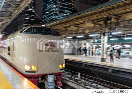 東京駅ホームに入ってくるサンライズエクスプレス 119019003