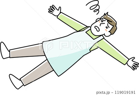 倒れているエプロンを着けた若い男性 119019191