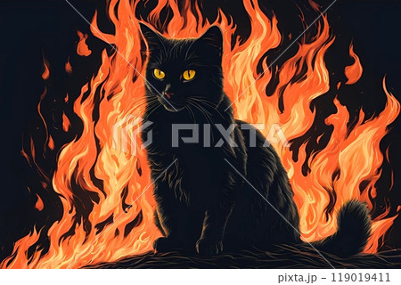 燃えている猫のイラスト 燃えている猫のイラスト 119019411