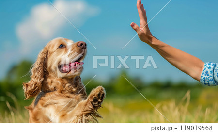 ハイタッチするゴールデンレトリバー ハイタッチするゴールデンレトリバー 119019568