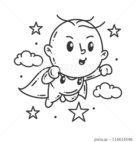 Cute baby boy is flying to be a superhero for coloring 119019596