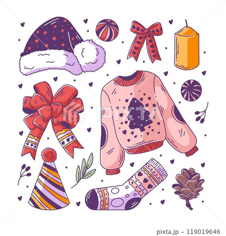 Clothes and essentials hand drawn doodle fullcolor Clothes and essentials hand drawn doodle fullcolor 119019646