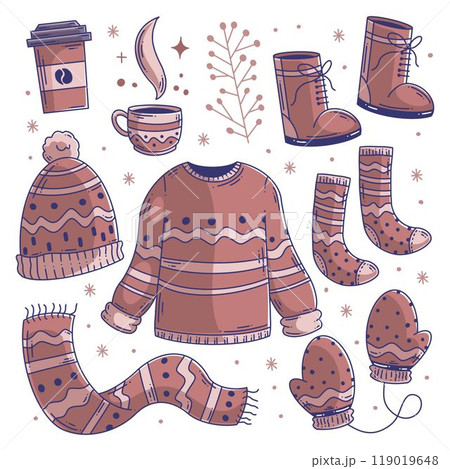 Hand drawn set of winter cloth doodle fullcolor Hand drawn set of winter cloth doodle fullcolor 119019648