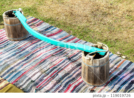 Wooden buckets for water and shoulder yoke 119019726