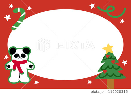 Christmas and New Year red frame with panda, red scarf, Christmas tree, candy cane, star for festive decoration, polaroid frame, banner, backdrop, winter season, animal, zoo, souvenir shop, post card Christmas and New Year red frame with panda, red scarf, Christmas tree, candy cane, star for festive decoration, polaroid frame, banner, backdrop, winter season, animal, zoo, souvenir shop, post card 119020316