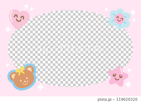 Cute pink frame with teddy bear, heart, flower, star for polaroid frame, animal, zoo, souvenir shop, social media, post card, rectangle ad template, book cover, sticky note, banner, name tag, print Cute pink frame with teddy bear, heart, flower, star for polaroid frame, animal, zoo, souvenir shop, social media, post card, rectangle ad template, book cover, sticky note, banner, name tag, print 119020320