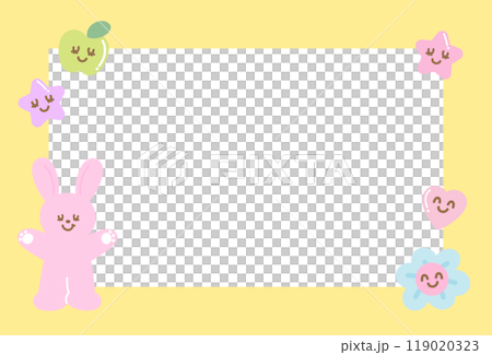 Cute yellow frame with bunny, star, flower, apple for polaroid frame, animal, social media, post card, rectangle ad template, book cover, sticky note, banner, name tag, rabbit cartoon, happy easter Cute yellow frame with bunny, star, flower, apple for polaroid frame, animal, social media, post card, rectangle ad template, book cover, sticky note, banner, name tag, rabbit cartoon, happy easter 119020323