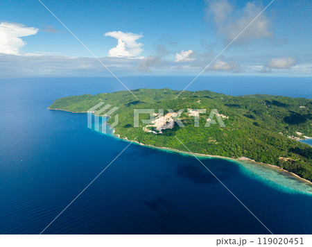 Romblon Island with green plants surrounded by blue sea. Philippines. Romblon Island with green plants surrounded by blue sea. Philippines. 119020451
