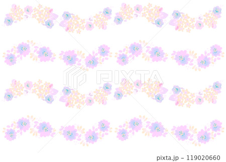 カラフルでシンプルな水彩風の花のラインセット 119020660