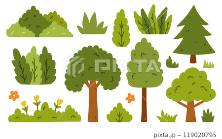 A set of different trees and bushes A set of different trees and bushes 119020795