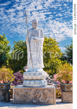 white Buddhist Buddha statue in park at Linh Ung Pagoda in Da Nang in Vietnam in summer in Asia white Buddhist Buddha statue in park at Linh Ung Pagoda in Da Nang in Vietnam in summer in Asia 119020999