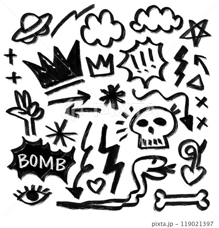 Bold Hand Drawn Doodle with Dry Brush Strokes and Edgy Elements 119021397
