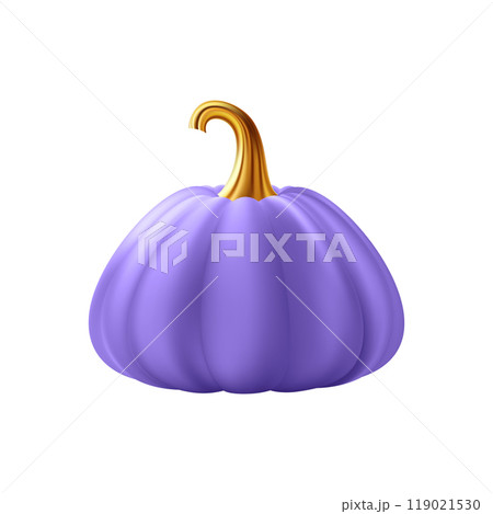 3d realistic pumpkin. Purple pumpkin with golden stem. 119021530