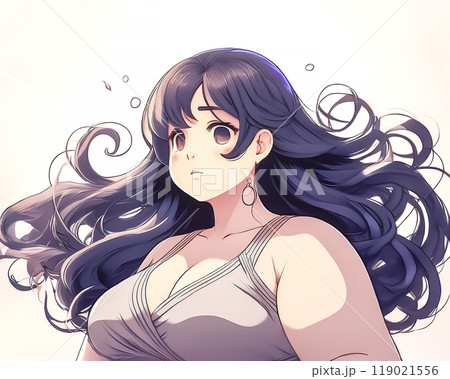 体形をを気にする、悩む太った女性のイメージ素材 119021556