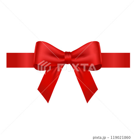 Red realistic bow. Vector illustration. Red ribbon for Christmas gifts, Valentine's Day, birthday element template. 119021860