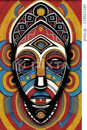 Abstract contemporary art print in Ethnic African style with a tribal mask Abstract contemporary art print in Ethnic African style with a tribal mask 119022380