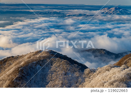 樹氷の丹沢・塔ノ岳から見る雲海と大倉尾根 119022663