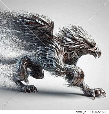 メタリックな質感の躍動的に動くグリフォン メタリックな質感の躍動的に動くグリフォン 119022979
