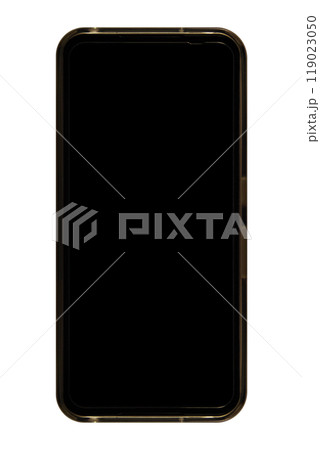 正面から見た透明カバー付きのスマートフォン（画面スリープ状態 、背景白色） 119023050