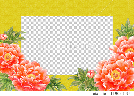 Peony flower hand-drawn material postcard template Japanese and Chinese style 119023195