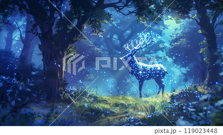月明かりの森に輝く天体の鹿 月明かりの森に輝く天体の鹿 119023448