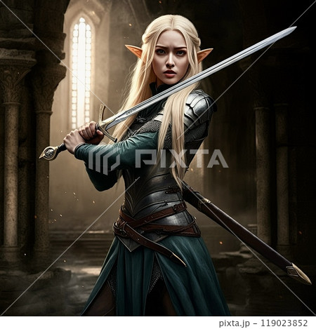 ファンタジーRPG風のエルフの女戦士のグラフィックアートのイラスト素材 [119023852] - PIXTA