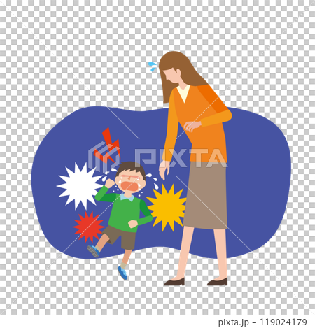 駄々をこねる子どもと困る母親 119024179