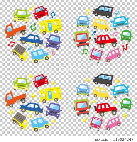 汽車大小的圓形畫廊（彩色中號版）帶有閃光和音符 119024247