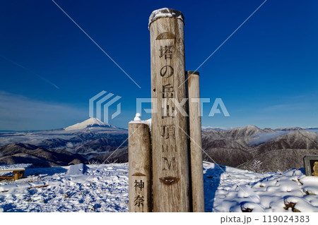 冬の丹沢・塔ノ岳山頂から見る富士山 119024383