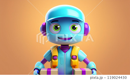Cute robot delivering packages, For marketplaces, Delivery service concept style. AI Generated. 119024430