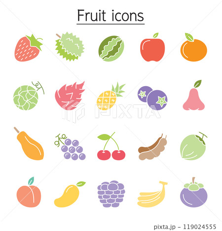 Fruit icon set in flat color style 119024555