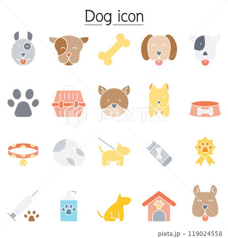 Dog icon set in flat color style 119024558