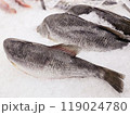 Fresh fish placed on the ice in the supermarket for sale. 119024780