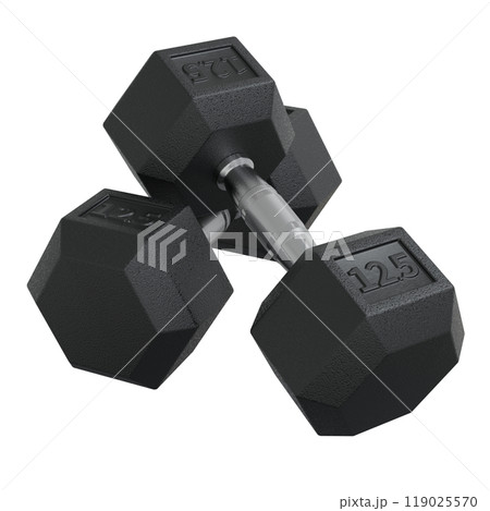 Two Hex Dumbbells with number 12.5, weightlifting gym equipment 119025570