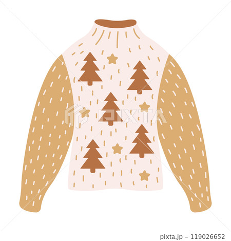 Jumper with stars and Christmas trees flat vector object 119026652