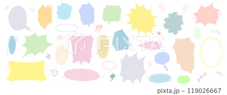 日本の漫画に描かれているような、手書きの吹き出しイラストのセット 日本の漫画に描かれているような、手書きの吹き出しイラストのセット 119026667