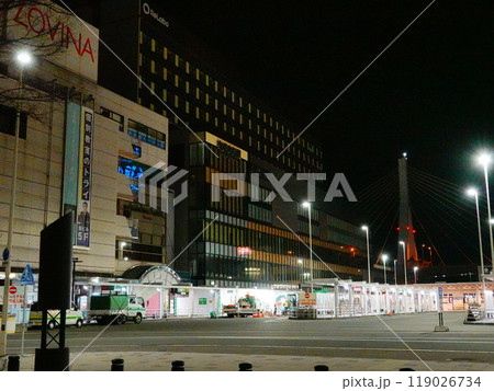 青森県青森市 夜の青森駅とLOVINA 119026734