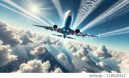 都市上空を優雅に舞う青い機影 119026917
