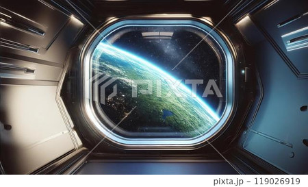 未来への窓：宇宙船から見た青い星 119026919