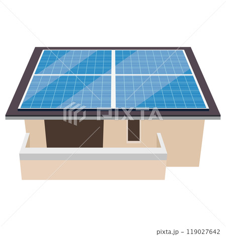ソーラーパネルを使った太陽光発電システムのイラスト 119027642