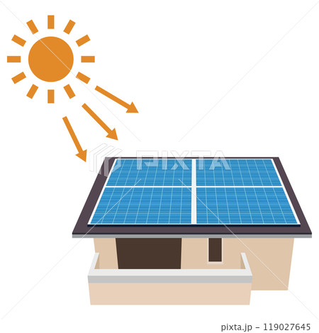 ソーラーパネルを使った太陽光発電システムのイラスト 119027645