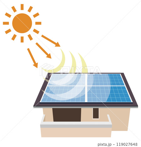ソーラーパネルを使った太陽光発電システムのイラスト ソーラーパネルを使った太陽光発電システムのイラスト 119027648